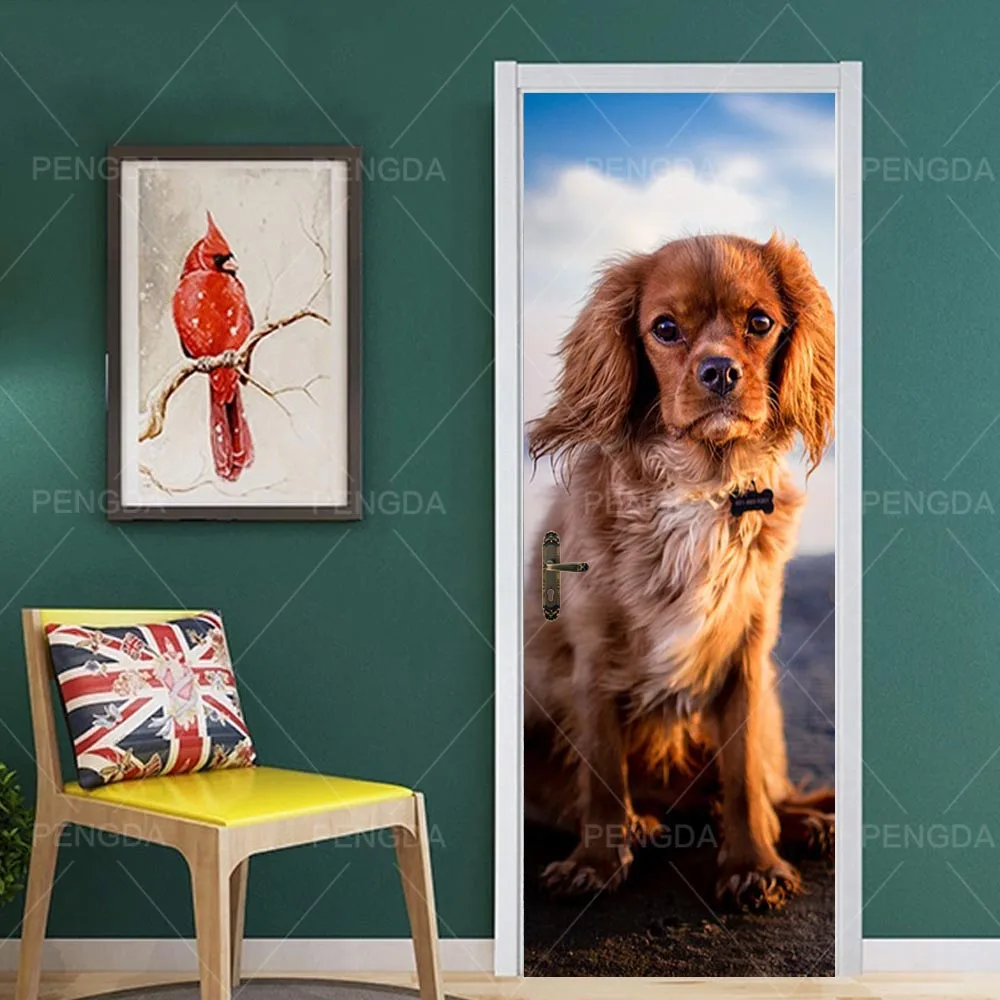Самоклеющиеся наклейки на дверь в спальню DIY ремонт животных Олень леопарды Фреска водонепроницаемый холст печать картина новое украшение дома