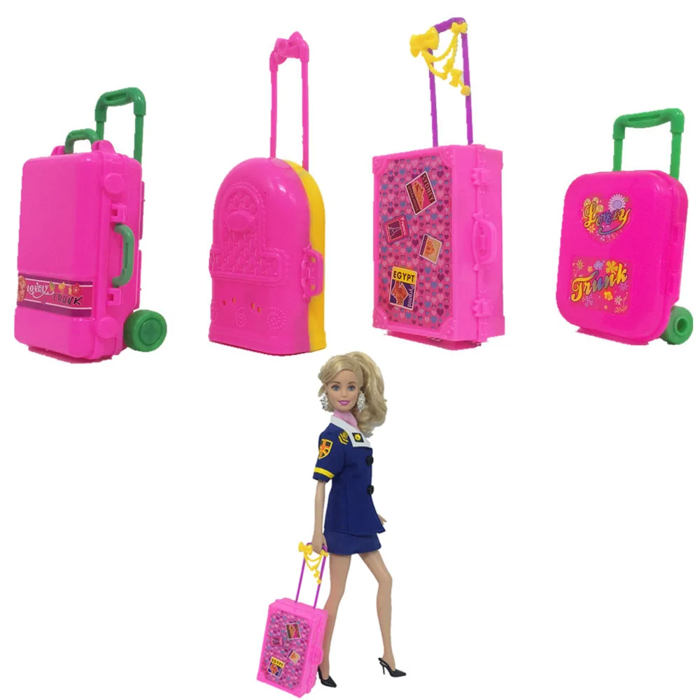 

NK Fashion Doll Accessories Plastic Furniture Kids Toys Play House 3D Travel Train Suitcase Luggage For Barbie Doll Gift JJ
