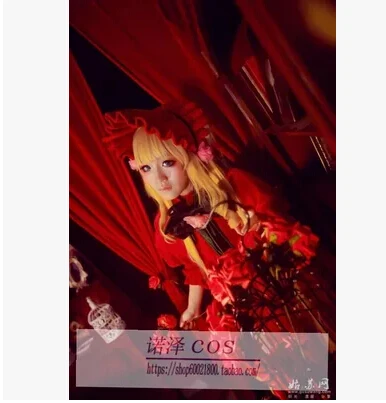 

New Anime Rozen Maiden Cos Shinku Pure Ruby Cosplay Halloween Revert Dresses Full Set 3in1(Top+Dresses+Bow-knot)