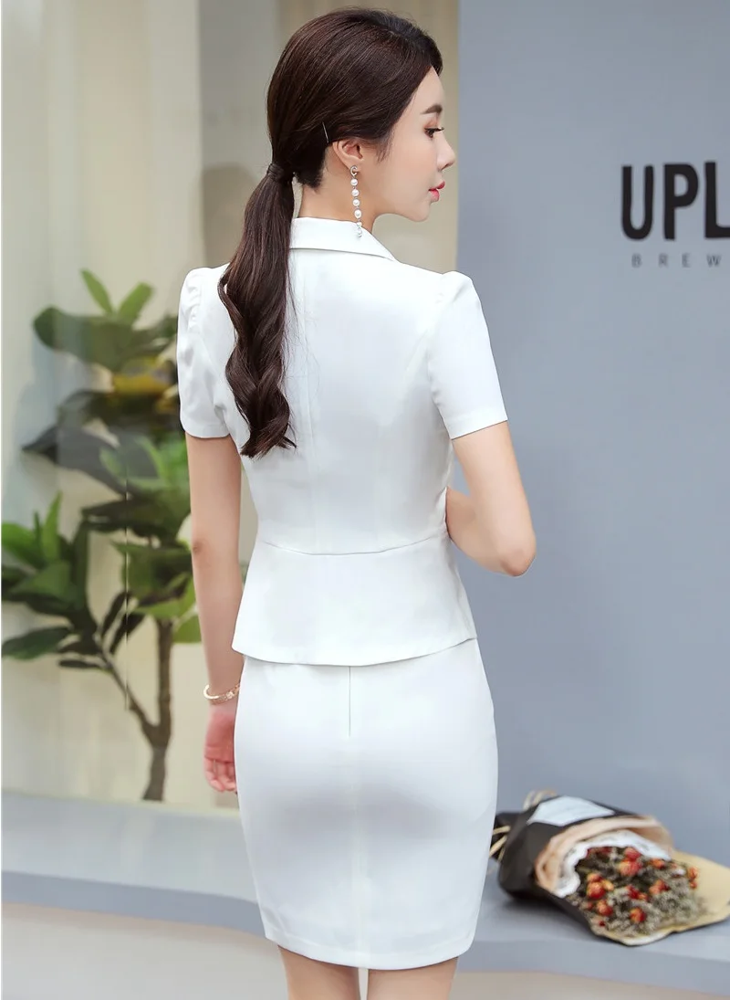 Элегантные белые облегающие Модные женские деловые костюмы OL с топом и юбкой для