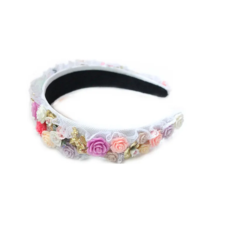 2017 модные тиары Подиумные кружевные керамические цветы корона барокко ободки