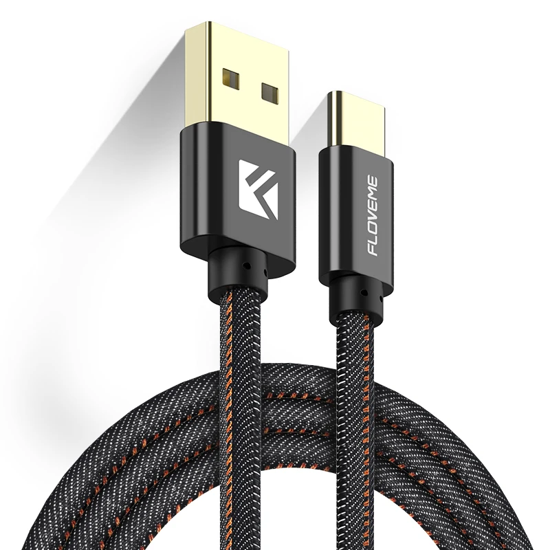 usb кабель зарядное устройство для телефона Floveme Тип C кабель для Samsung S8 плюс Xiaomi 6 5X Huawei P10 Meizu Pro 7 кожа быстрая зарядка Тип USB-C передачи данных Кабели usb type c - Цвет: Black