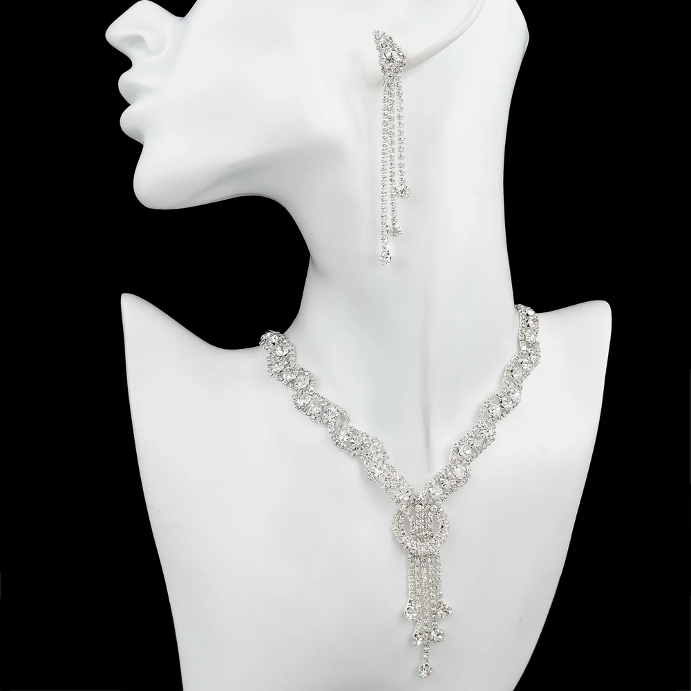 Элегантные женщиы мода свадебные бижутерия набор с горным хрусталями серебро