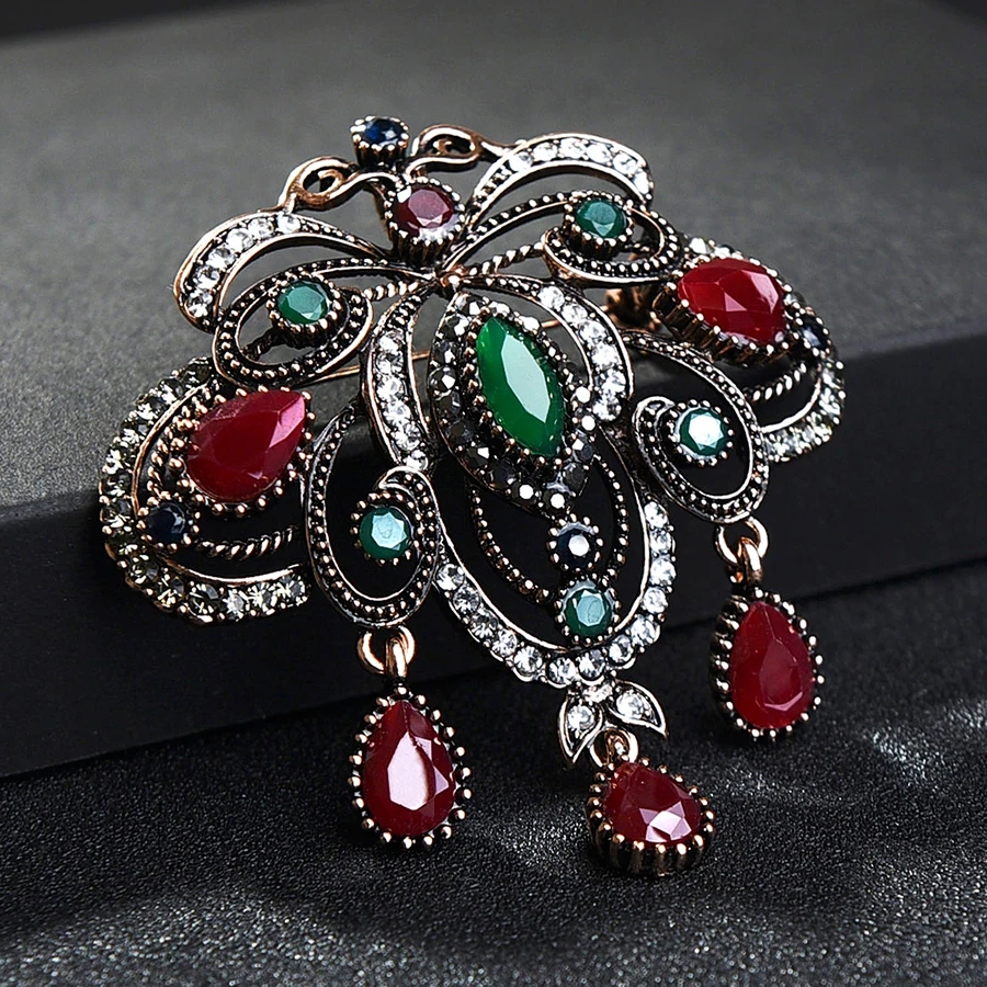 Винтажная египетская Женская Брошь из смолы с искусственным кристаллом в форме