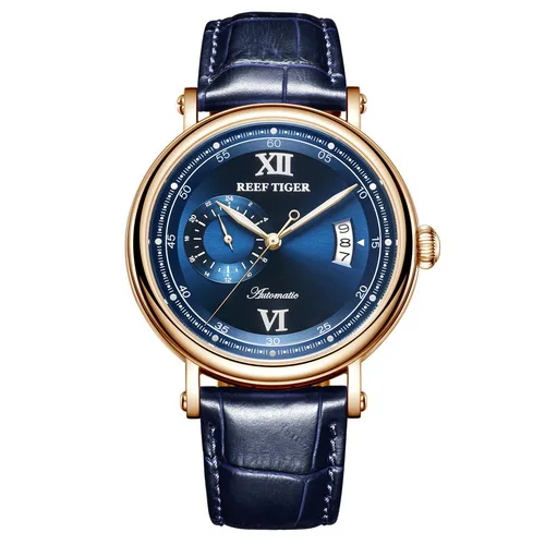 Reef Tiger RGA1617-2 Мода из натуральной кожи Band men waterproof 24 Hour Dial Automatic Self Wind механические наручные часы - Цвет: p4