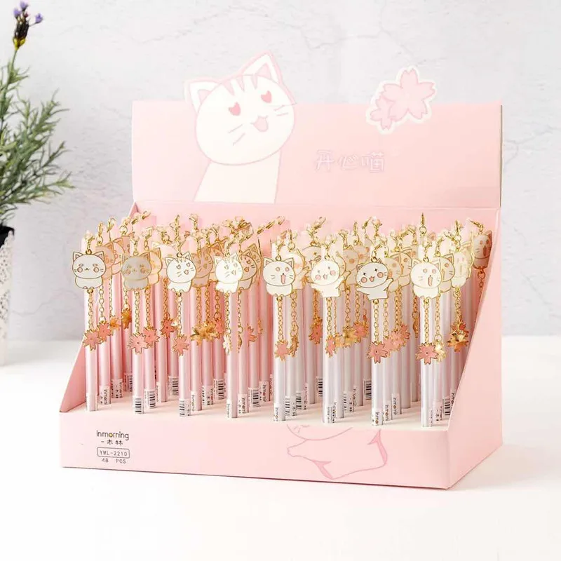 

48 pcs Gel Pens Happy Meow ~ black colored kawaii gift gel-ink pens writing Cute stationery office school supplies