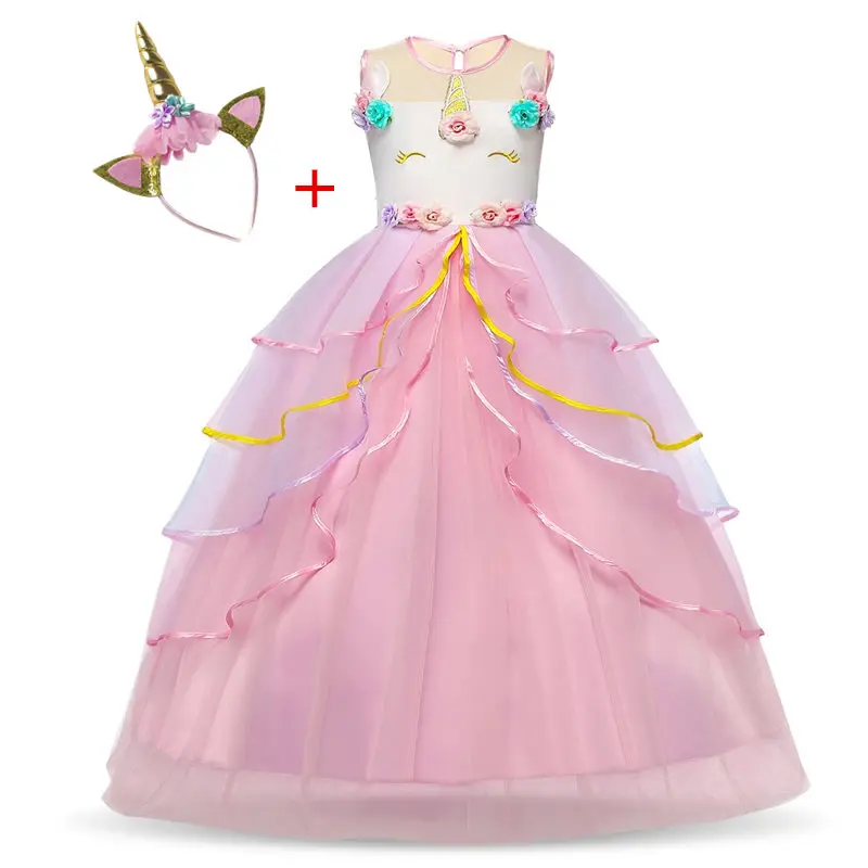 Dress Set 1 Нарядное платье-пачка принцессы с единорогом; костюм для девочек; свадебное платье; одежда; Детские Платья с цветочным рисунком для девочек; Fantasia Infantil Vestidos - Цвет: Dress Set 1