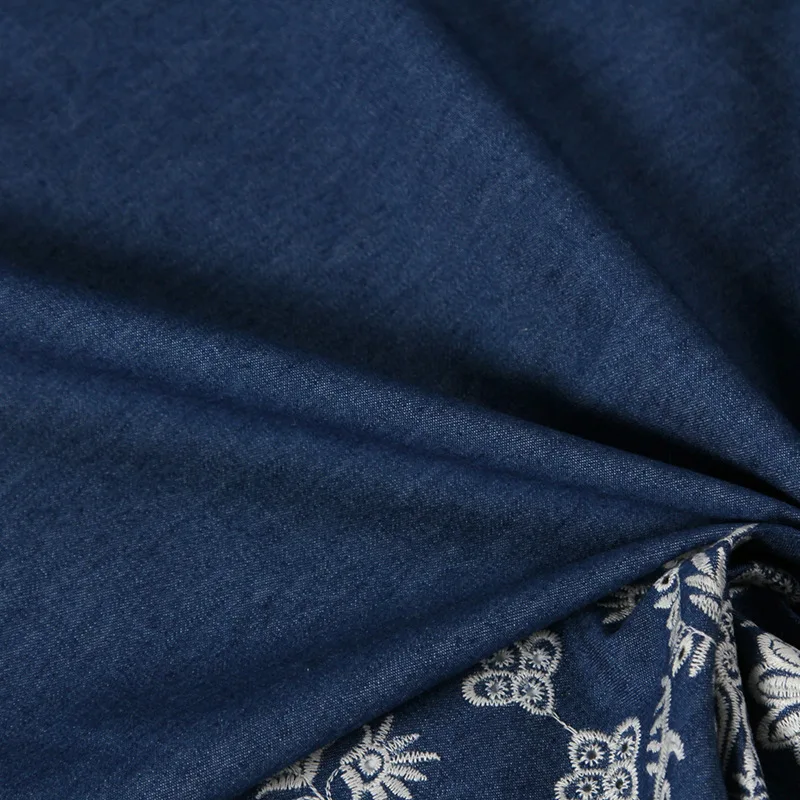 Распродажа хлопковой джинсовой ткани с вышивкой джинсовое кружевное платье