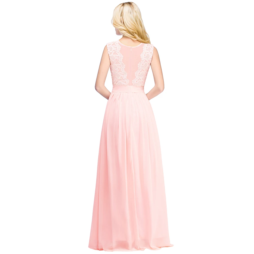 Long Bridesmaid Dresses Burgundy Pink Chiffon Scoop Neck Sleeveless Wedding Party Guest Gown robe demoiselle d'honneur