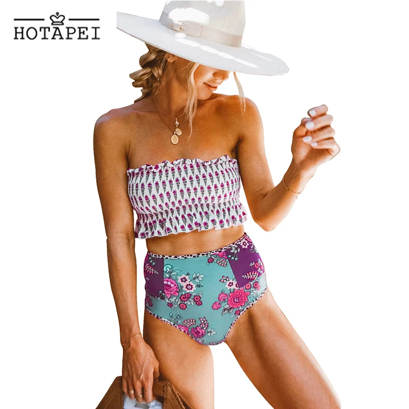 Черный бикини 2019 Новый Высокая талия купальники женские розовый купальник Printed