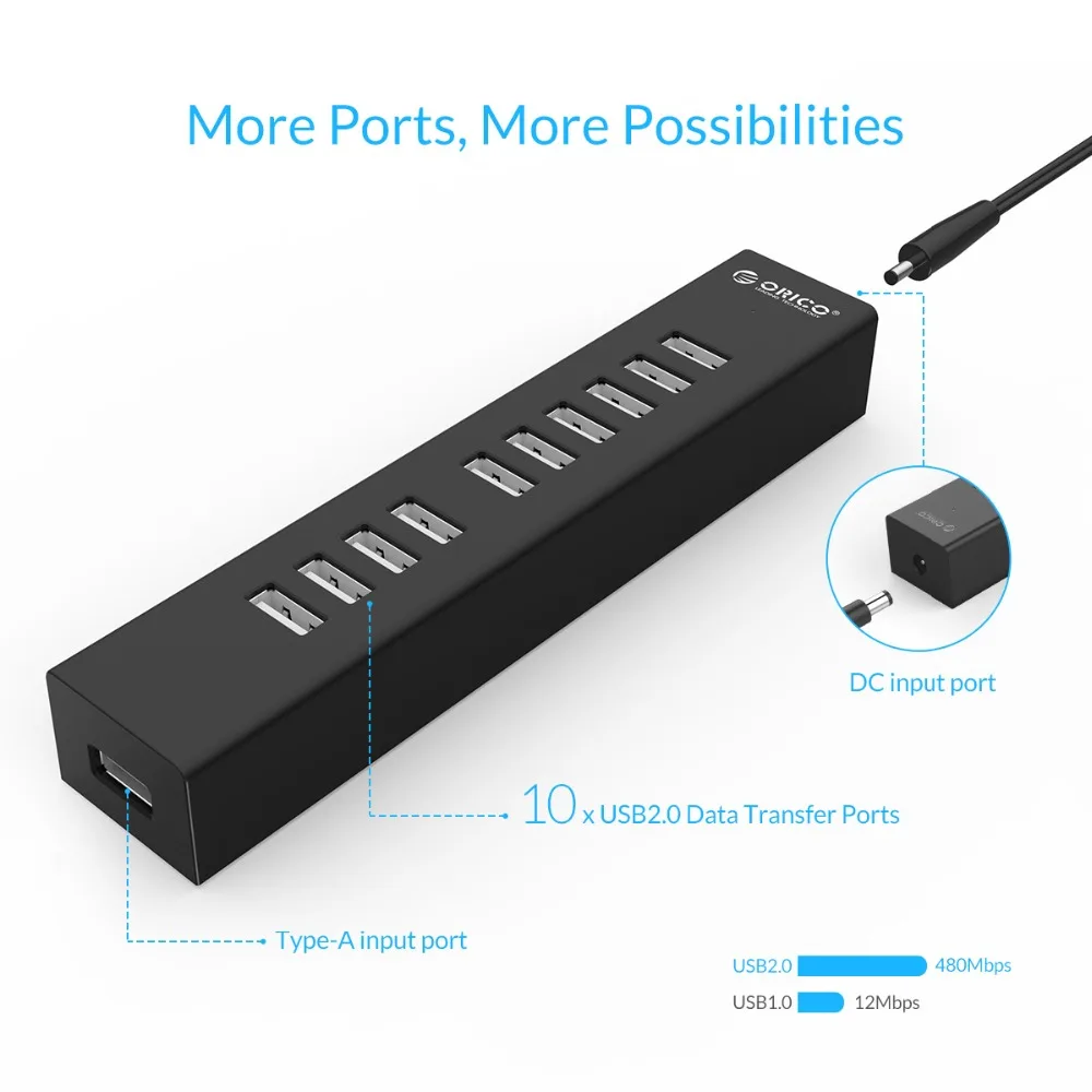 Концентратор ORICO H1013 с 10 портами USB 2 0 для ноутбука MAC кабель передачи данных 100