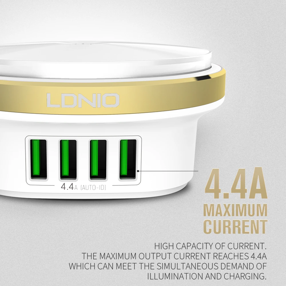 LDNIO A4406 5 V 4.4A(макс.) 22 Вт автоматической идентификации с регулируемой яркостью умный светодиодный настольная лампа UK USB зарядное устройство для мобильного телефона для включения в Зарядное устройство для iPhone samsung Xiaomi