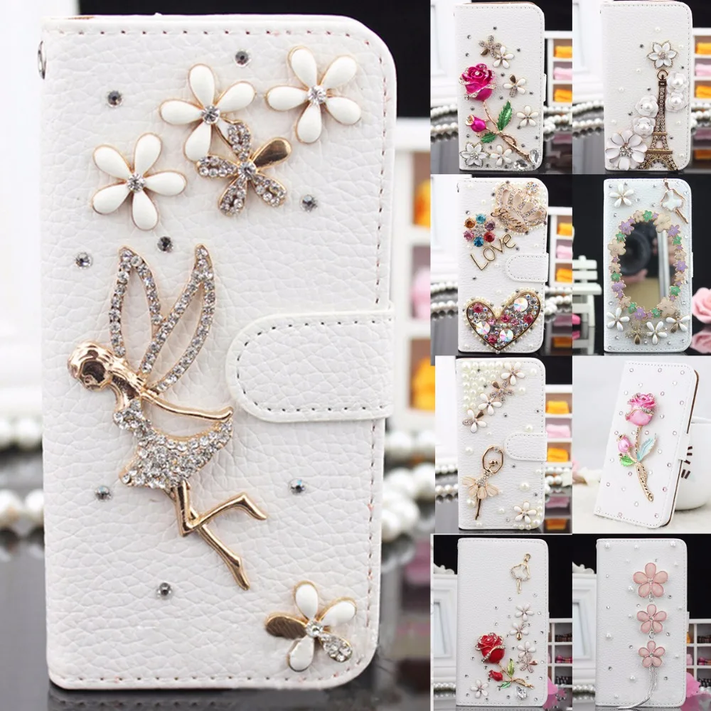 Роскошный высококачественный кожаный флип кошелек ручной работы с кристаллами и