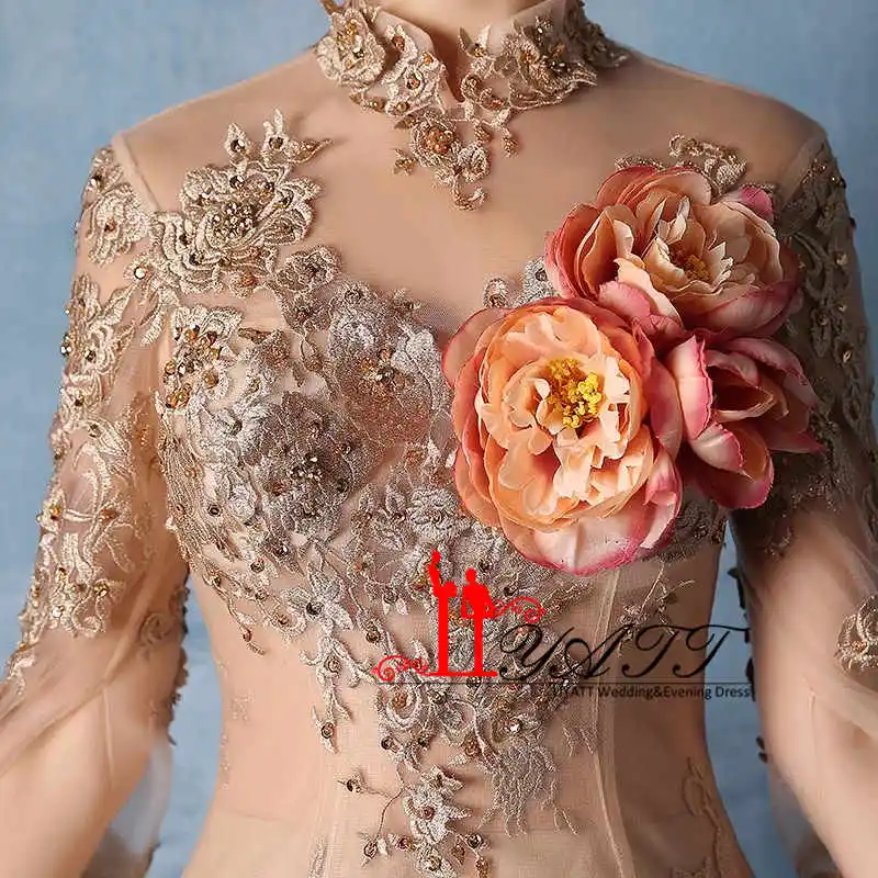 Robe De Mariage 2017 настоящая фотография новинка vestido de noiva золотые кружевные аппликации
