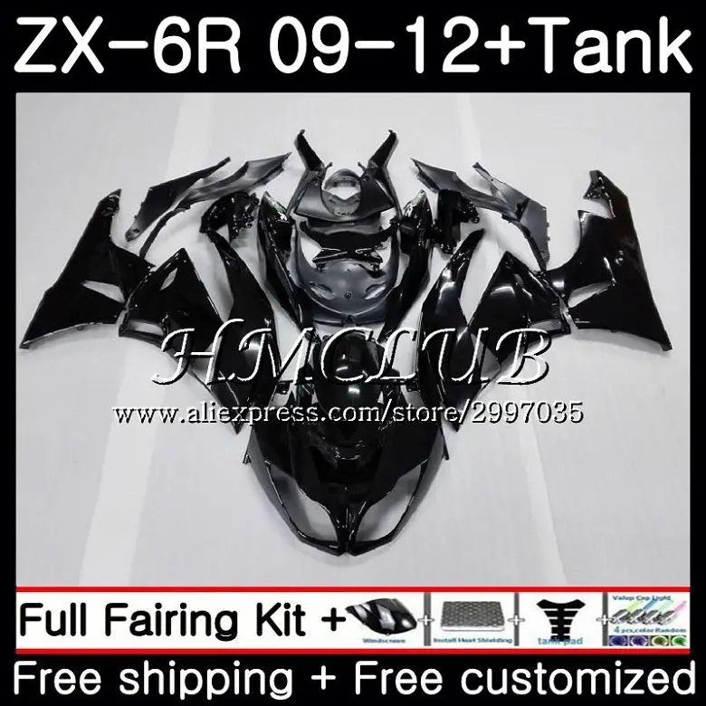 

+Tank For KAWASAKI NINJA ZX636 ZX-6R 2009 2010 2011 2012 53HC.0 ZX 636 600CC ZX 6R ZX-636 ZX6R 09 10 11 12 Fairing Glossy black