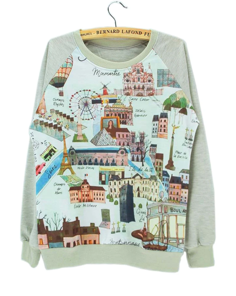 2014 Женская Мода костюмы дамы бренд характер Отпечатано Пуловеры С Длинным