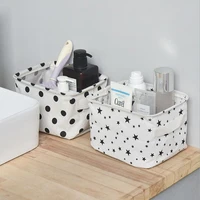cotton linen desktop storage basket sundries storage box with handle desk makeup organizer basket 20 5x13 5x16 5cm s01