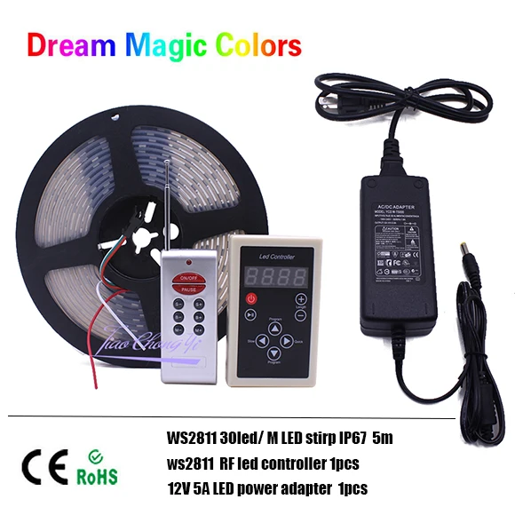 WS2811 strip Kit 1 DC12V 5 м чеканка мечта магия Цвет RGB 5050 WS2811 IC Светодиодные ленты свет+ WS2811 РФ Пульт дистанционного управления+ 12 V 5A светодиодный Мощность - Испускаемый цвет: WS2811 strip Kit 1