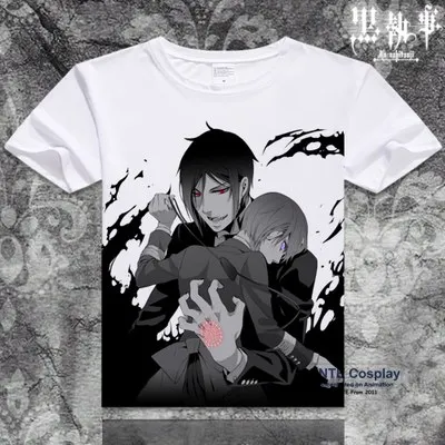 Аниме Черный дворецкий футболки Ciel Phantomhive Забавные футболки Себастиан Микаэлис с коротким рукавом печати Топы Футболка с Элизабет - Цвет: 24