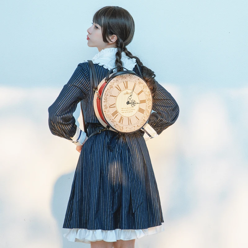 

Harajuku clock package printing round box bag lolita bag shoulder bag shoulder bag female bag retro college wind
