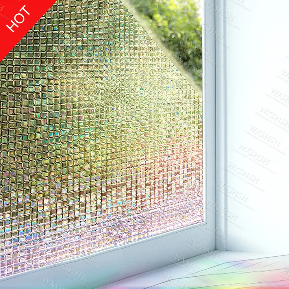 

3D Mosaic Effect Rainbow Window Privacy Film Stained Glass Stickers Static Cling Adhesive Vinyl Film Sunscreen Window Tint Film