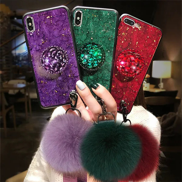 EPENA Gold Foil Glitter Bling case For iPhone 11 pro X XR XS Max Hair ball Lanyard Phone Cover 8 7 6S 6 Plus |
