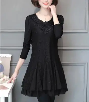 Женская блузка с длинным рукавом E884 длинная кружевная большого размера для офиса