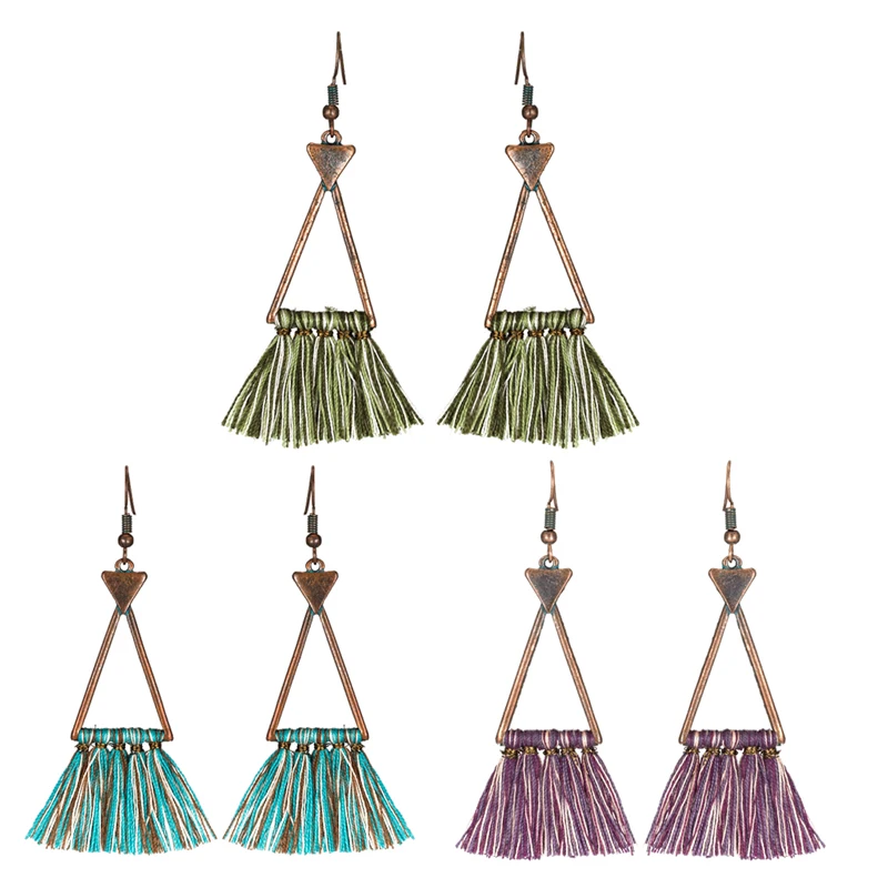 Винтаж Ретро Геометрическая Треугольник кисточкой серьги капли Для женщин Дамы