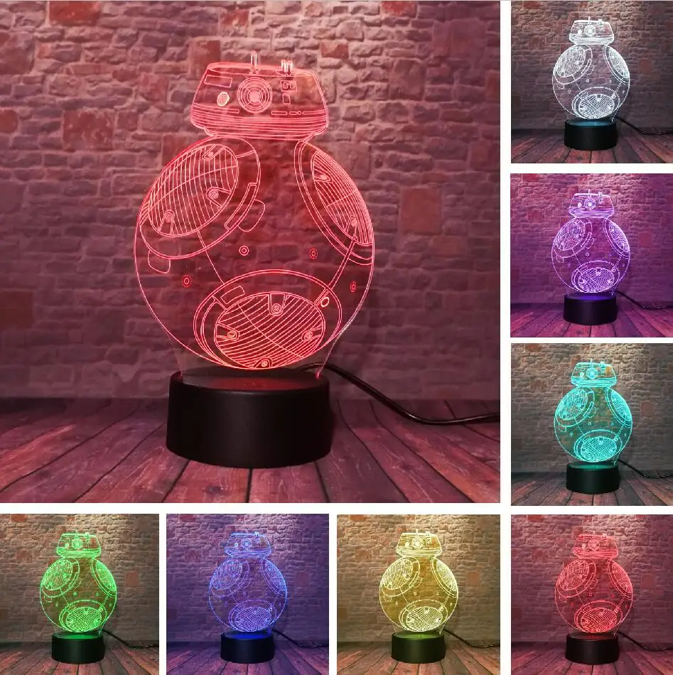Звездные войны BB-8 шар Робот СВЕТОДИОДНЫЙ 3d-ночник красочный плавный переход лампа Рождественские подарки для детей день рождения праздничное настроение освещение - Испускаемый цвет: BB-8 1