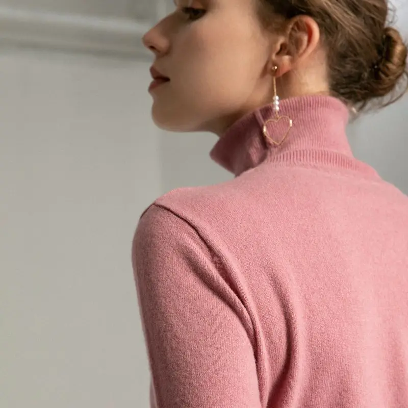 Trend Colors Women 100% Real Merino Wool Turtleneck Pullover Sweater Women's Solid Rib Collar Sweaters Knit Top Female Jumper | Женская