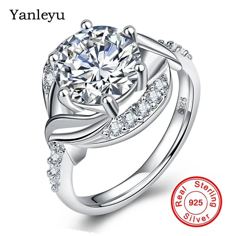 

Yanleyu Big Round 10MM 3 carat Cubic Zirconia Wedding Rings for Women Original 925 Sterling Silver Engagement Jewelry Ring PR049