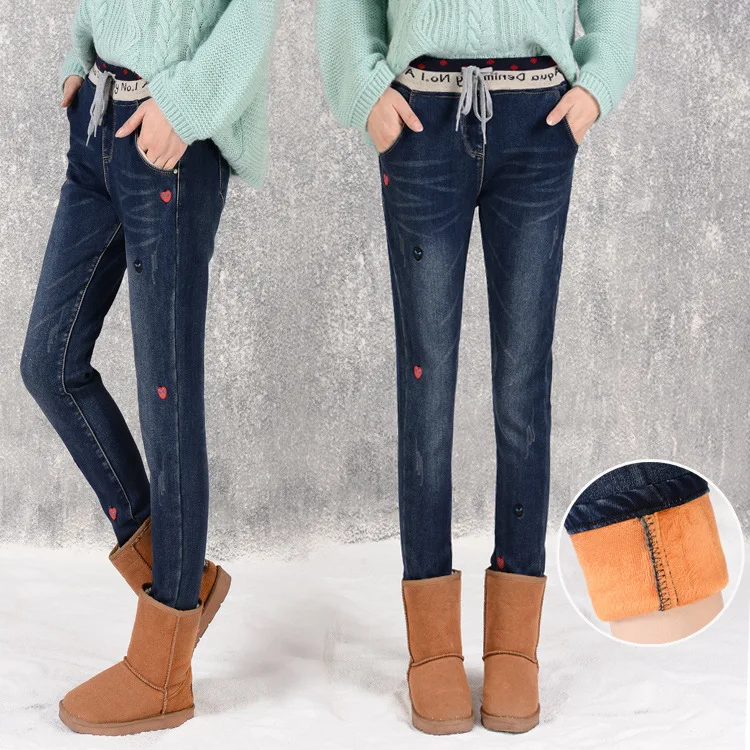 Зимние теплые джинсы для женщин 2017 новые женские узкие брюки девушек плюс размер