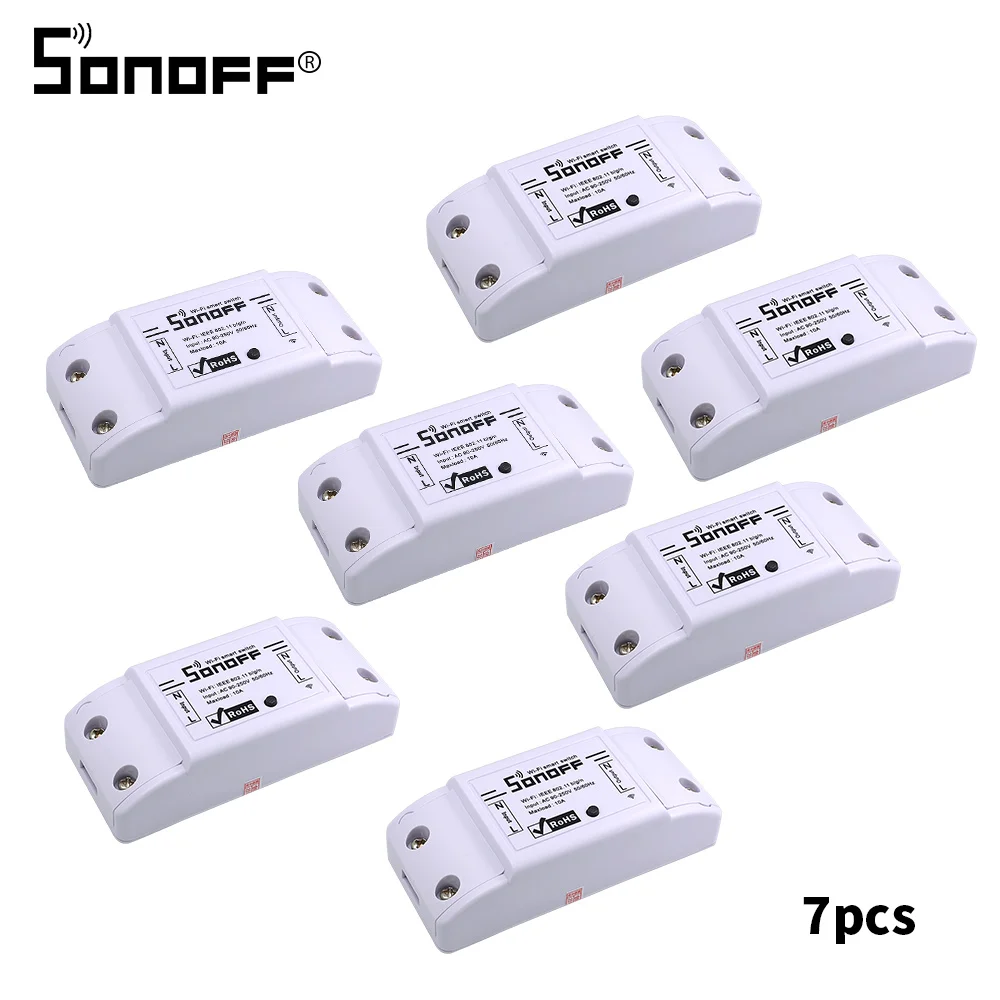 7pcs 2/4/8/15 шт. Itead SONOFF Basic умный дом переключатель Wi-Fi DIY таймер Беспроводной триггерный релейный модуль 10A 220V светильник Управление для Ewelink/Alexa - Комплект: 7pcs