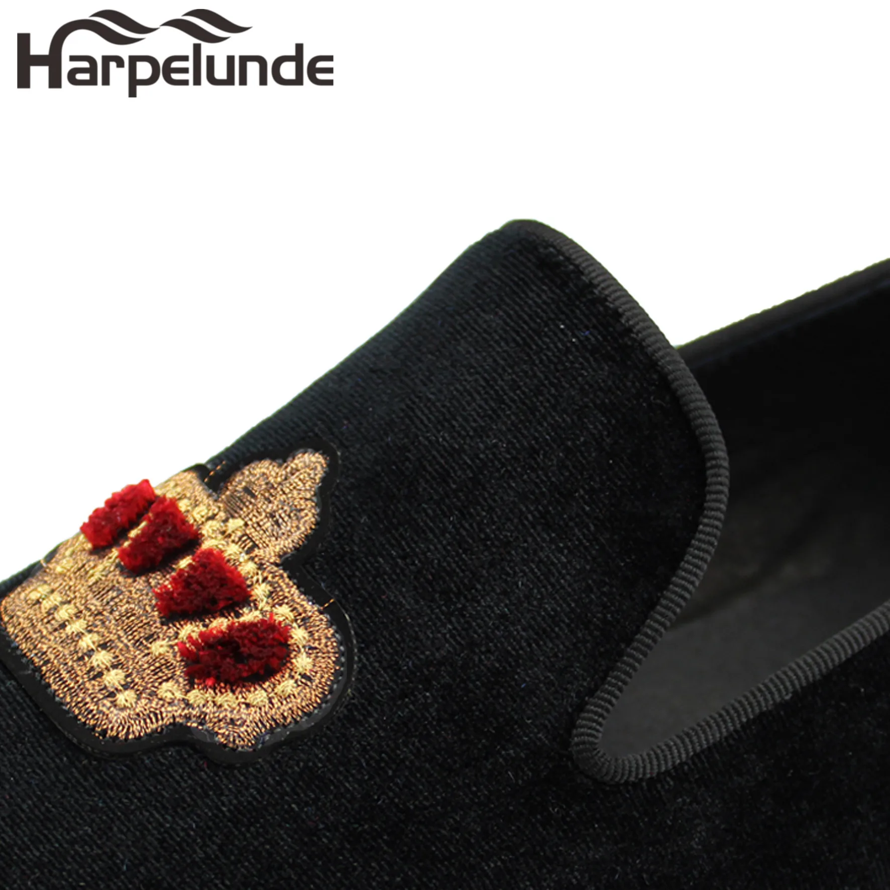 Harpelunde/Мужская официальная обувь Черные бархатные лоферы с медным носком|Туфли| |
