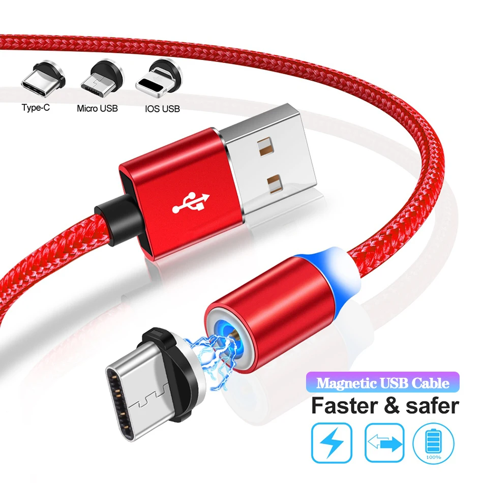 360 светодиодный магнитный usb-кабель для iPhone XS XR X 7 8 Магнитный Micro USB type C для быстрой зарядки samsung huawei Xiaomi USB-C