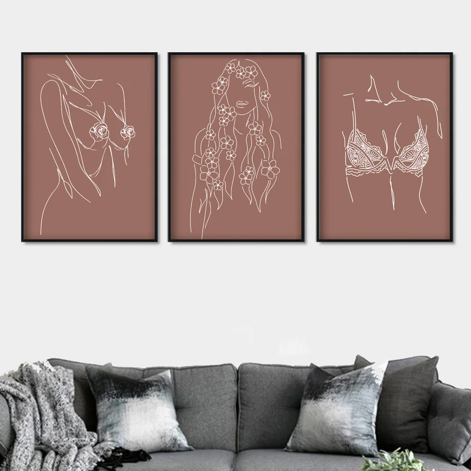

Sexy Girl Flower Bra Body Curve Abstract Wall Art Canvas Painting Nordic Poster And Prints Wall Pictures For Living Room Decor