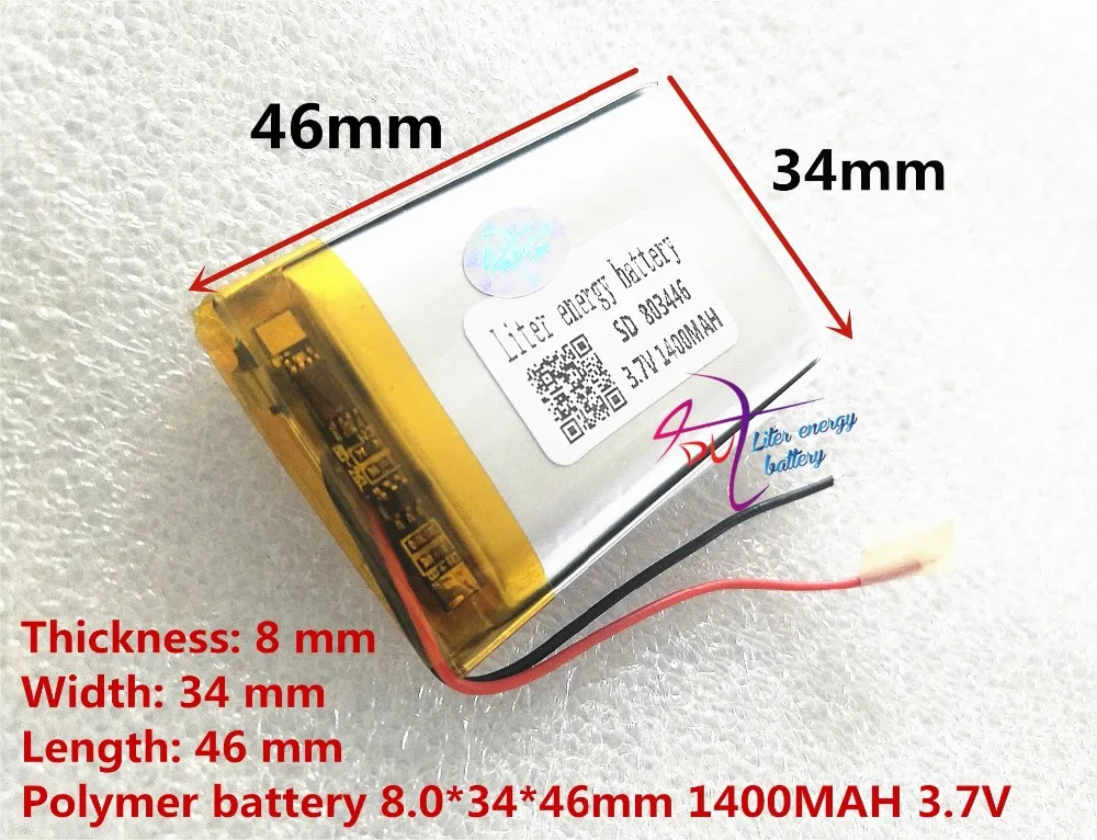 Литровая батарея 3,7 V литий-полимерная батарея 803446 083446 1400mAh gps батарея MP3 MP4 Динамик обучающая машина