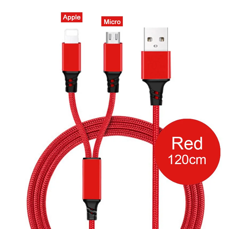 2in1 1.2M Blue 3 в 1 зарядный кабель для iPhone Xs Max XR X 10 8 7 6 s 6s Plus Micro usb type C для samsung S9 S8 huawei Xiaomi кабели для зарядки - Цвет: 2in1 1.2M Blue