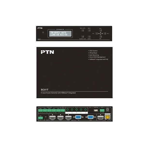 SC51T Профессиональный 3-порт HDMI 2-порт VGA к HDMI Full HD скейлер+ HDBaseT с 5 аудио и 1 микрофонных входов