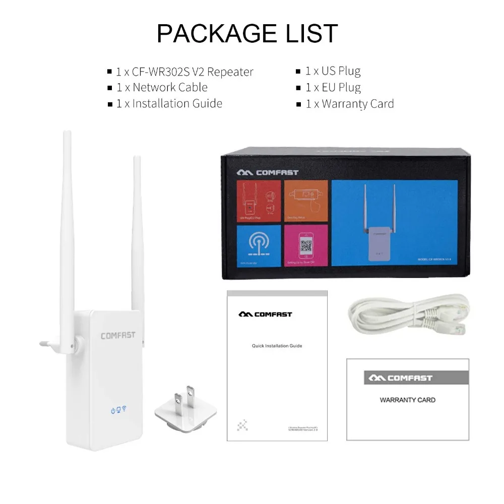 

Comfast Wireless WiFi Router Repeater Extender 300Mbps Wi-Fi Amplifier 802.11N/B/G Booster Repetidor Wi fi 2*5dBi Antenna