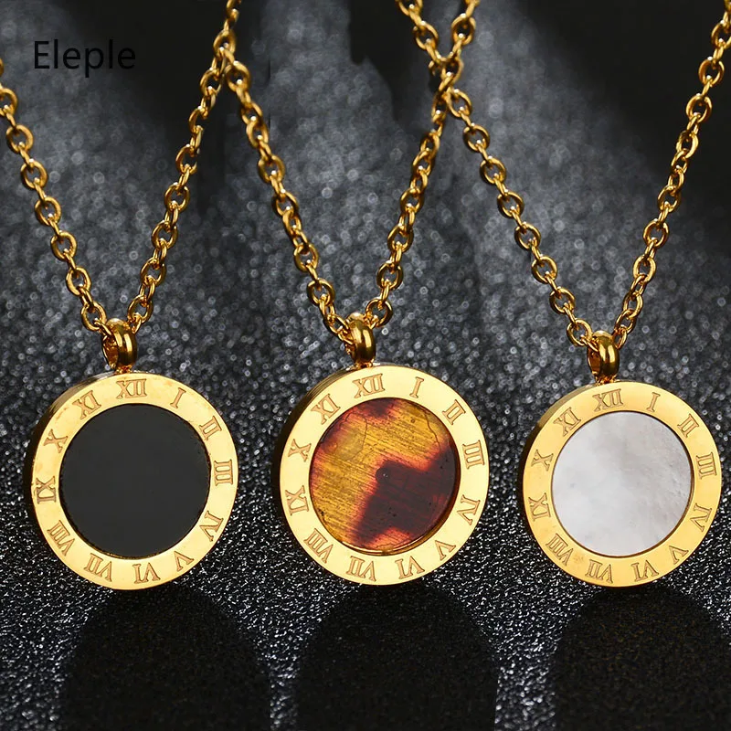 Eleple Simple Roman Digital Stainless Steel Necklaces Women Fashion Party Celebration Gifts Necklace Jewelry Accessories S-N28 | Украшения