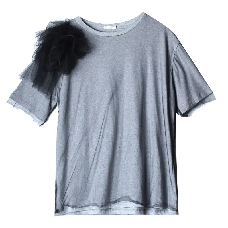 [XITAO] 2019 New Europe Casual Loose Short Sleeve Mesh Patchwork O-neck Fashion Wild Women Summer Pullover T-shirt ZQ1509 | Женская