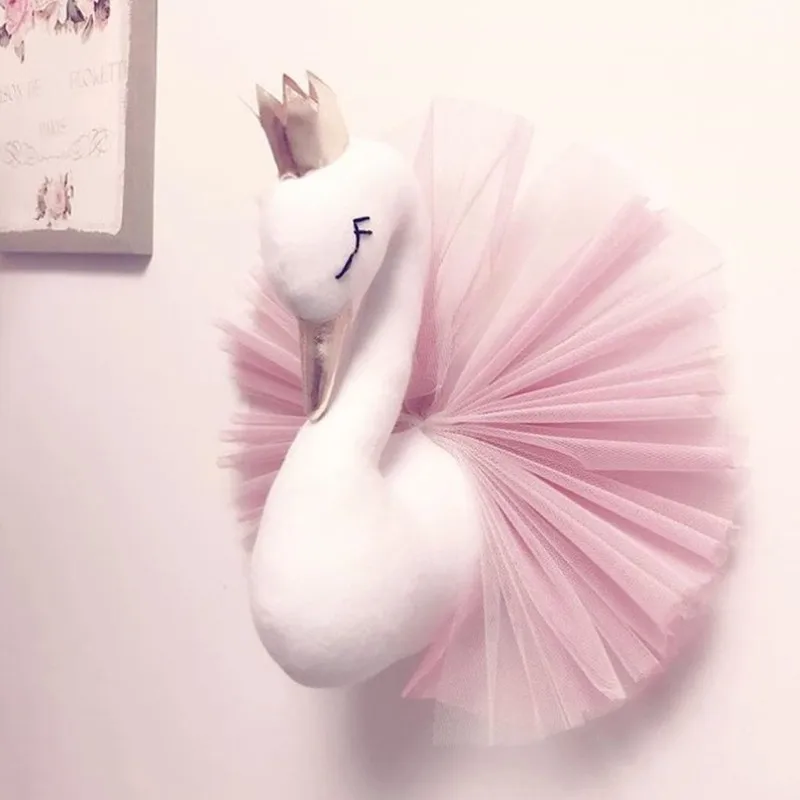 

Cute Head Swan Flamingo Wall Hanging Mount Stuffed Plush Toy Princess Doll for Girl Baby Kid Gift Nursery Room Wall Decor