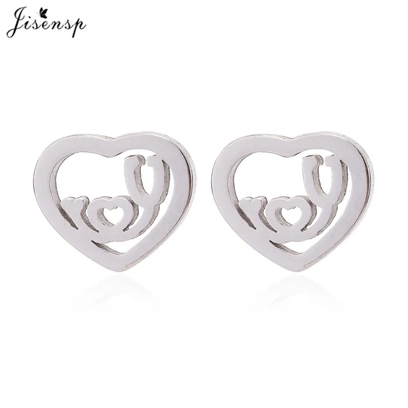 silver earrings Jisensp браслет с кардиограммой из нержавеющей стали, стетоскоп, женские браслеты, браслеты, особые подарки для медсестры, доктора, ювелирные изделия - Окраска металла: silver earrings