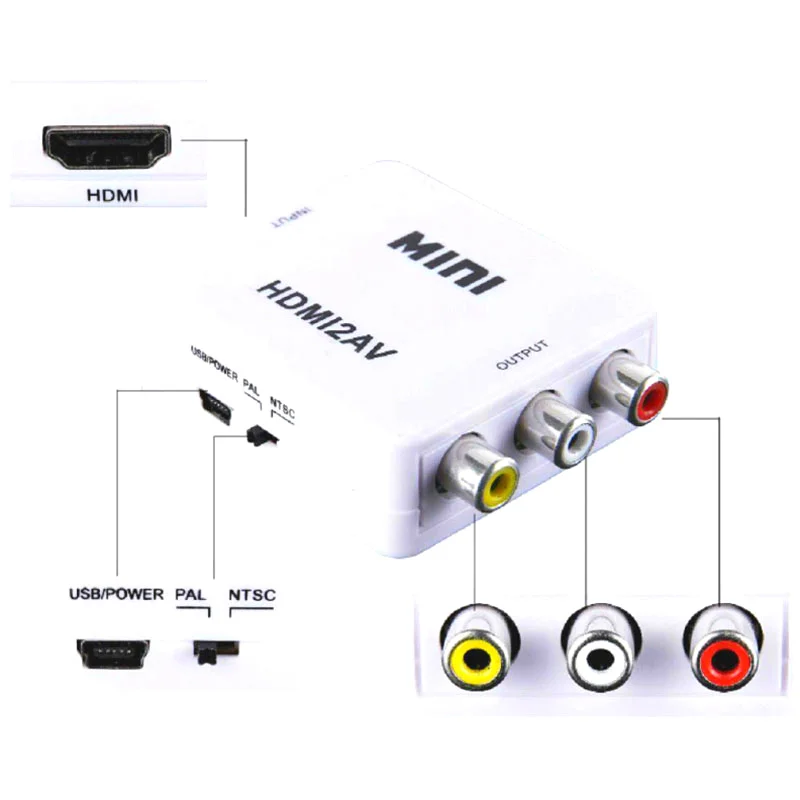 Effelon Мини HD Video Converter Box RCA cvsb L/R AV для HDMI конвертер адаптер 1080 P HDMI2AV NTSC pal выход К