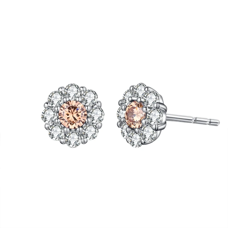YOUNGER Silver Baby Earrings Cubic Zircon Champagne Main Stone Korean Style Fashion Statement Jewelry Small For Women | Украшения и
