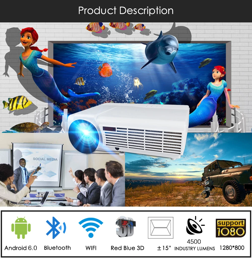 Poner Saund 96 светодиодный проектор wifi умный проектор на Android Поддержка Full HD 1080P VGA HDMI lcd Proyector Bluetooth домашний кинотеатр