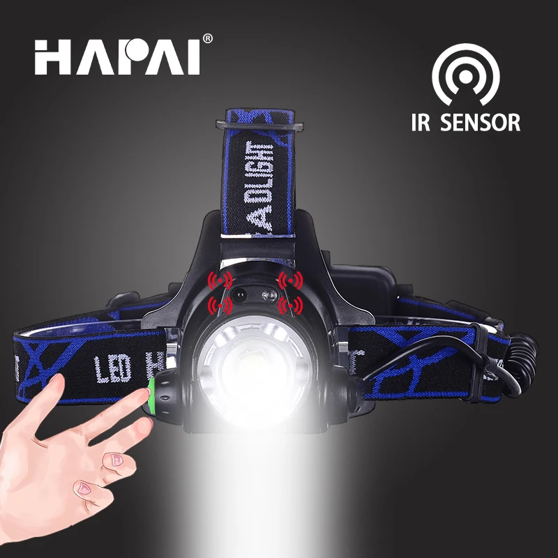 Умный ir sense светодиодный налобный фонарь T6 Zoom перезаряжаемый для рыбалки на