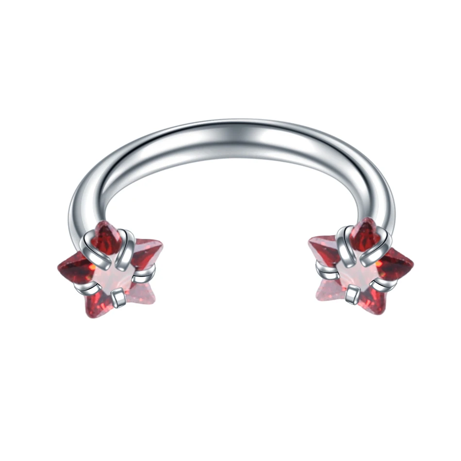 red star gem 1 шт. 316L хирургический стальной Нос Кольца Пирсинг Ноздря с внутренней резьбой с принтами звезд и круглый самоцвет пирсинг для пупка серьги для ушного хряща ювелирные изделия - Окраска металла: red star gem