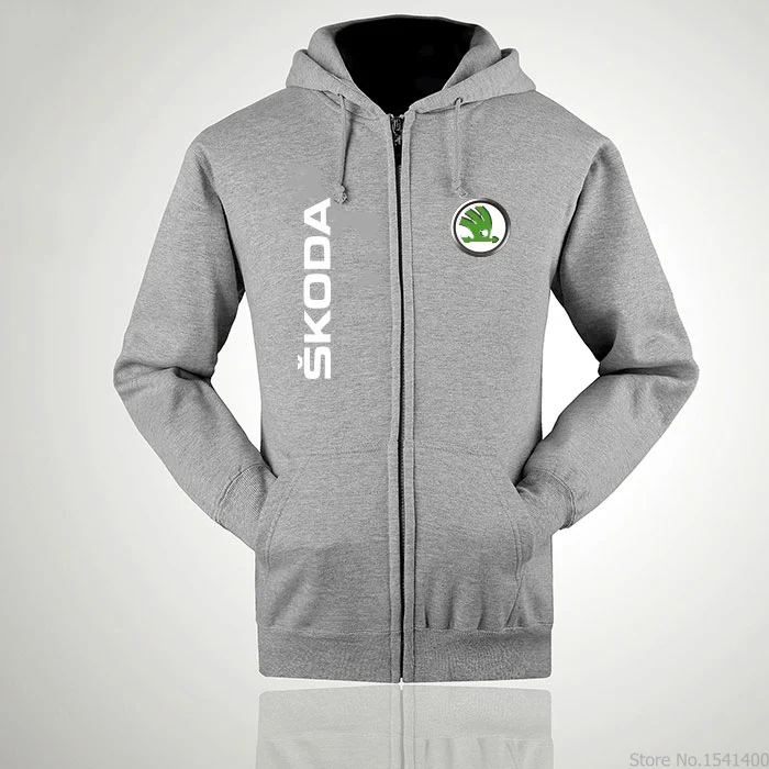 Серый Модная осенне-зимняя повседневная толстовка на молнии Skoda, толстовка с длинным рукавом, куртка, пальто для мужчин и женщин, топы - Цвет: Серый